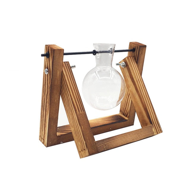 Glass Bottle Vase Hydroponic Plant Transparent Vase Wooden Frame Coffee Shop Terrarium Creative Hydroponic Plant Transparent Vase Wooden Frame vase decoratio Glass Tabletop Plant Bonsai Decor flower vase