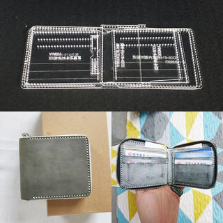 Acrylic Stencil Laser Cut Template DIY Leather Handmade Craft Tool Zipper Folded Wallet Hand Bag Sewing Pattern 10x11.5x2cm