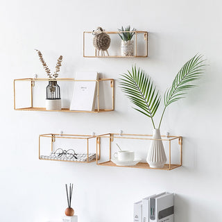 Nordic Style Rectangle Wall Iron Shelf Gold Display