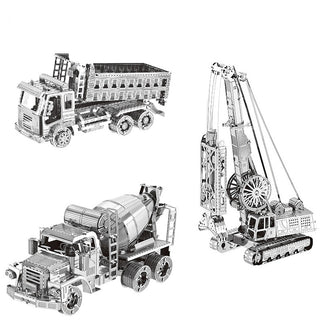 3pc set Nanyuan 3D Metal Puzzle Cement mixer, Diaphragm wall grab,Self-dumping truck model DIY Laser Cut Assemble Jigsaw toys