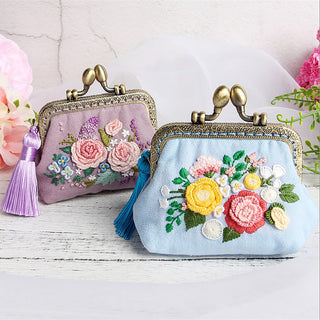 DIY Kit Embroidery Flower Purse Wallet