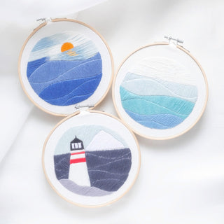 DIY Embroidery Bamboo Hoop Decor - Coastline  Lighthouse Sunrise