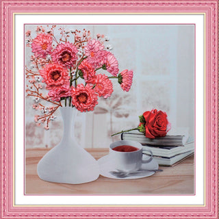 DIY Kit Floral afternoon tea 3D Ribbon Embroidery - Pink&Red flower