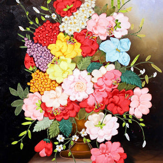 DIT Kit Vase Flowers 3D Ribbon Embroidery - Colorful Flowers