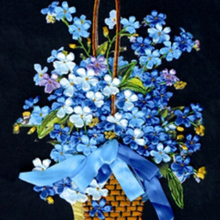 DIY KIT Flower Basket 3D Ribbon Embroidery - Blue Flower