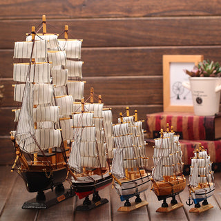 Wooden Ship Model Nautical Decor Home Crafts Figurines Miniatures Marine Blue Wooden Sailing Ship Wood Boat Decoration Crafts