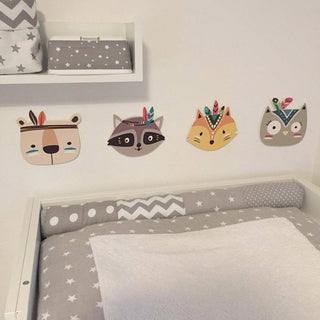 Fox Cat Owl Bear Nursery Childrens Room Boho Tribal Indian Cartoon  Wall Prints Wall Sticker Room Decoration