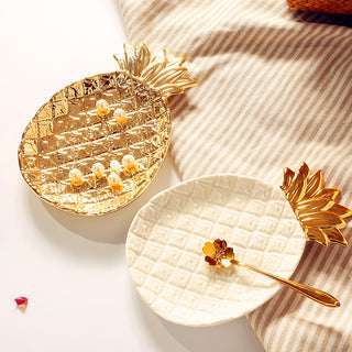 Creative Pineapple  Golden Ceramic Jewelry Plate Dish Home Decoration