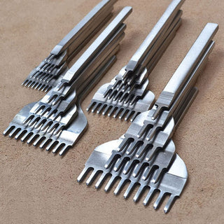 4 Pcs/Set Leather Craft Tools Stainless Steel 1+2+3+6 Hole Chisel Graving Stitching Punch Tools Kit 3mm/4mm/5mm/6mm for Sale