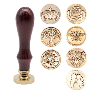 Retro European Flower Fire Paint Seal Wax Seal Stamp Head Wooden Handle Set For Wedding Invitation Signature Kids Toy