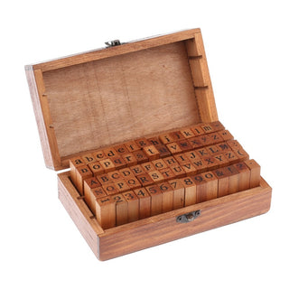 70pcs Vintage DIY Number And Alphabet Letter Wood Rubber Stamps Set With Wooden Box For Teaching And Play